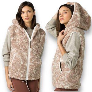 Prana Womens Polar Escape Vest XS Tan Ivory Sherpa Fleece Hoodie Organic Cotton